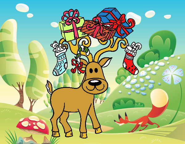 Coloring page Reindeer with Christmas gifts painted byLisavandy