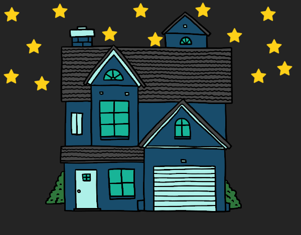 Coloring page American family house painted byCharlotte