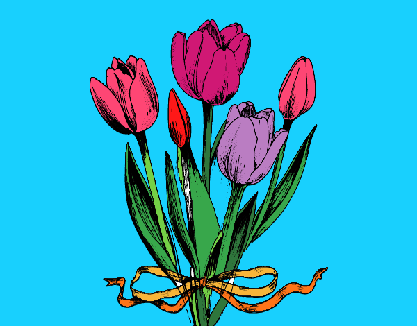 Coloring page Tulips with a bow painted bymindella