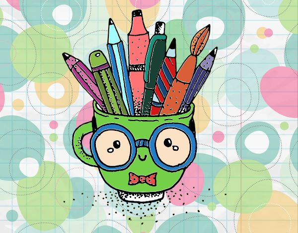 Coloring page Animated cup with pencils painted bymercy