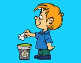 Coloring page Boy Recycling paper painted bymindella
