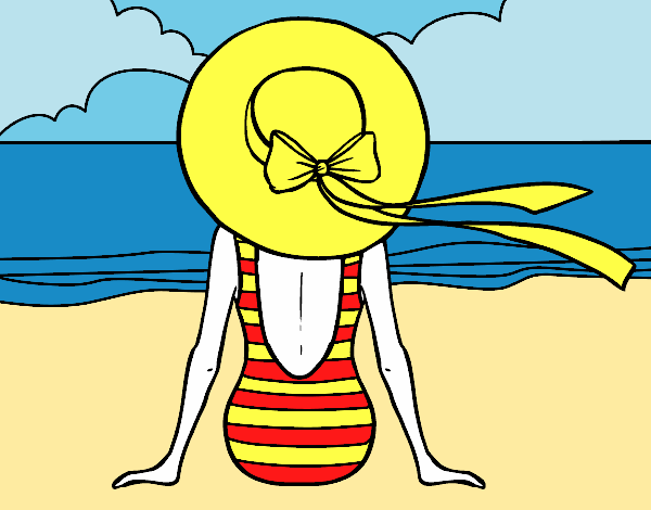 Coloring page Woman looking at the sea painted byAnia