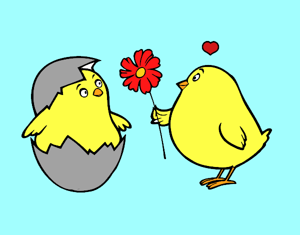 Coloring page Chicks in love painted byAish 