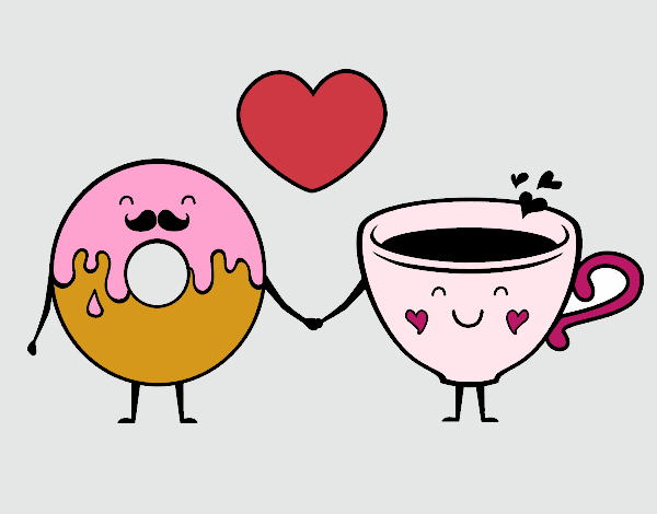 Coloring page Love between donut and tea painted byAish 