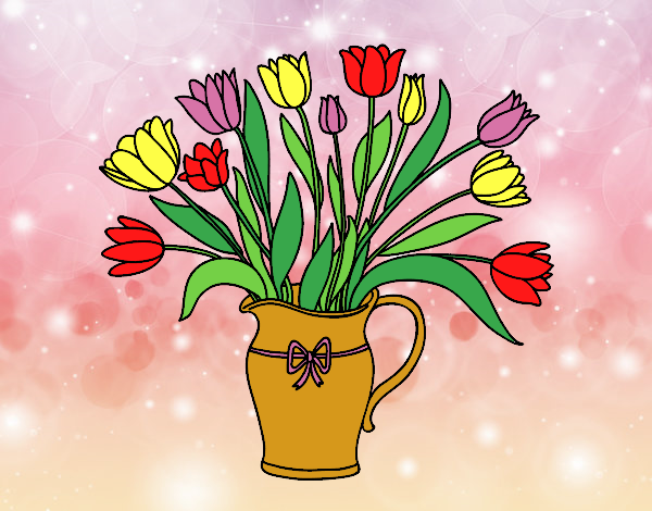 Coloring page Vase of tulips painted byAnia