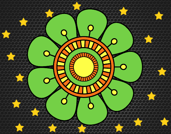 Coloring page Mandala in flower shape painted byAnia