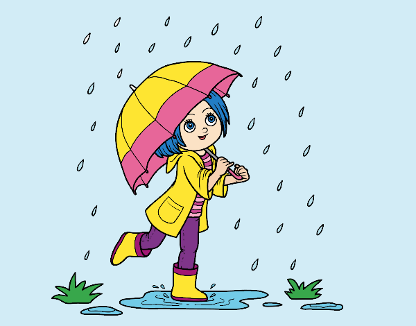 Coloring page Girl with umbrella in the rain painted byJijicream