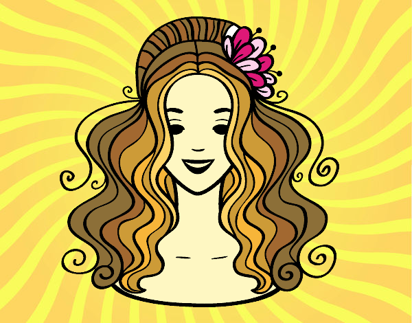 Coloring page Hairstyle with flower painted byJijicream