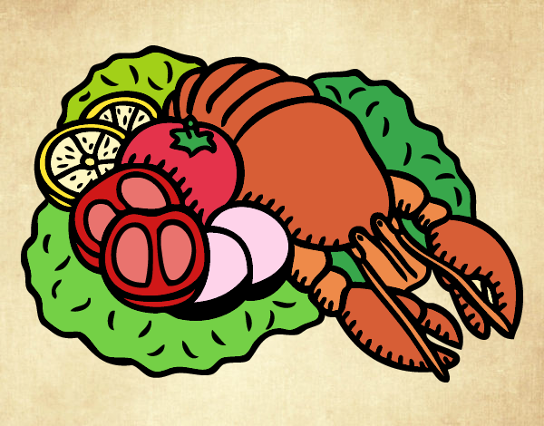 Coloring page Lobster with vegetables painted byJijicream