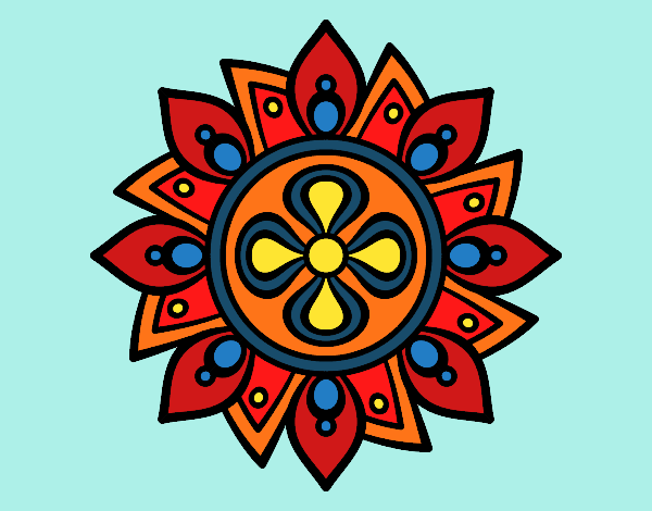 Coloring page Mandala simple flower painted byChristy