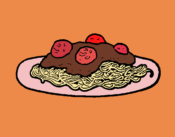 Coloring page Spaghetti with meat painted byJijicream