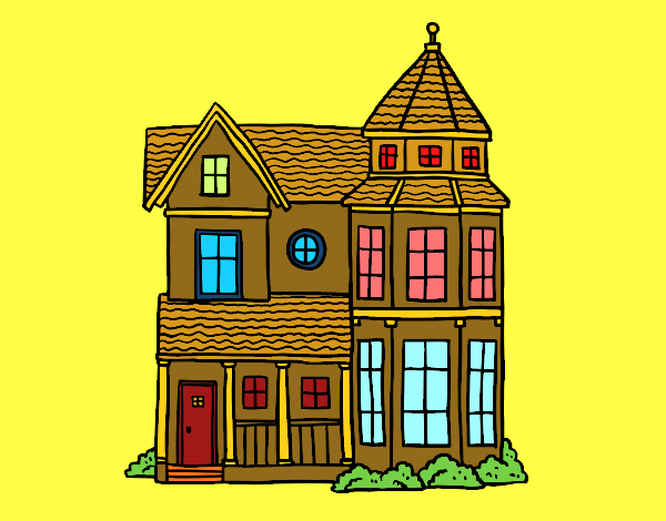 Coloring page Classical manor house painted bysumu