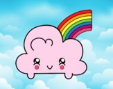 Coloring page  Cloud with Rainbow Kawaii painted bywequix