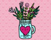 Coloring page Pot with wild flowers and a heart painted bydlove