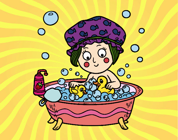 Coloring page Girl taking a bath painted byJijicream