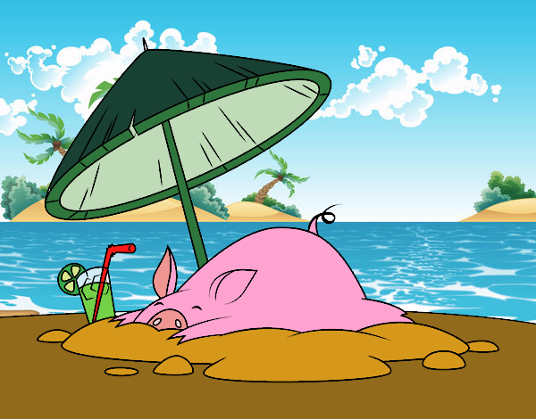 Coloring page Piglet on the beach painted byJijicream