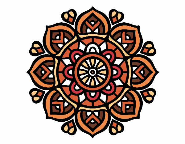 Coloring page Mandala for mental concentration painted bycolors 