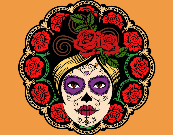 Coloring page Mexican skull female painted byAveta