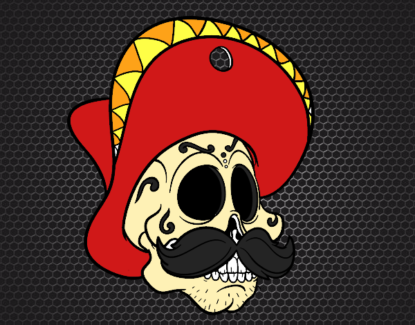 Coloring page Mexican skull with moustache painted byLexi882