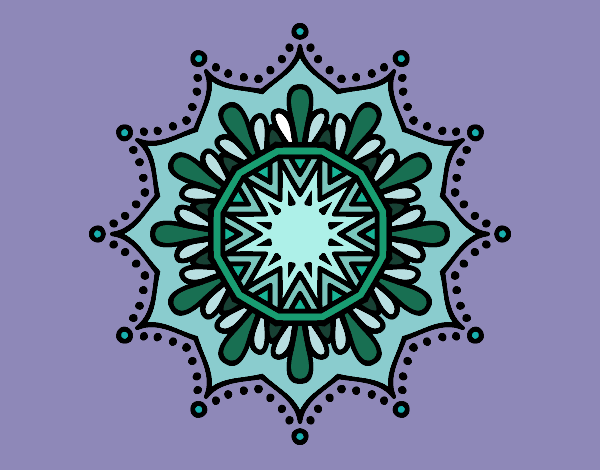 Coloring page Snow flower mandala painted bycolors 