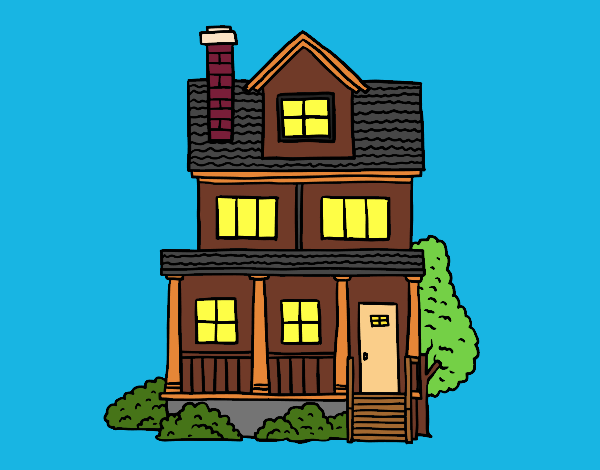 Coloring page Two-story house with attic painted bypinkrose