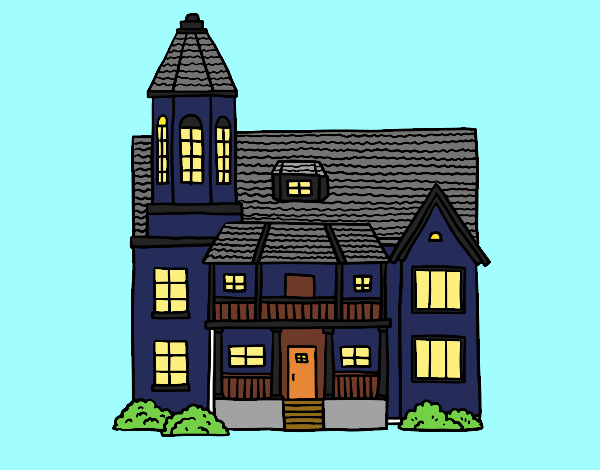 Coloring page Two-story house with tower painted bypinkrose