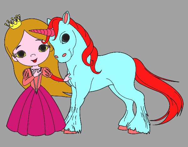Coloring page Unicorn and princess painted byJayney