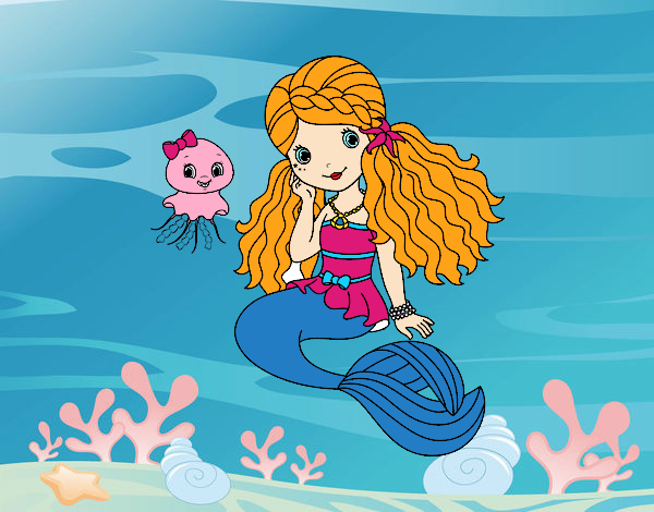 Coloring page Mermaid and jellyfish painted byKATHLEEN