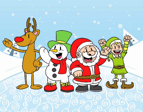 Coloring page Santa and his friends painted bycolorido