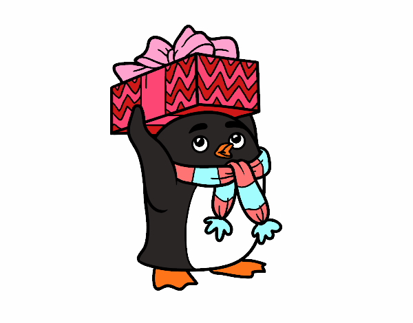 Penguin with Christmas gift