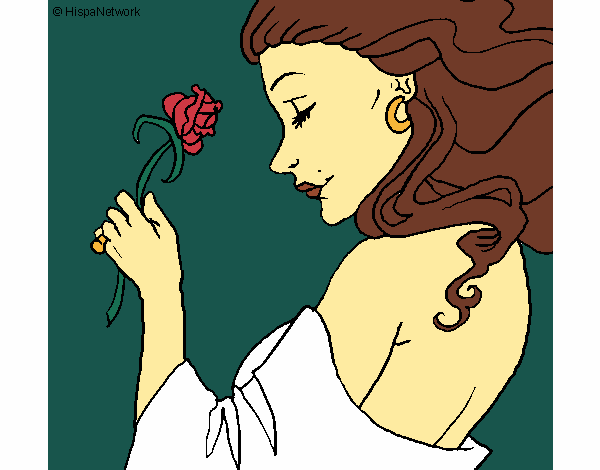 Coloring page Princess with a rose painted bygobishop