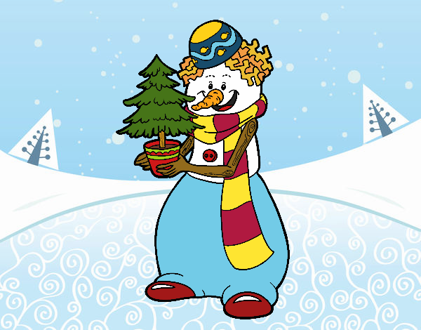 Coloring page Snowman with Christmas tree painted bybarbie_kil