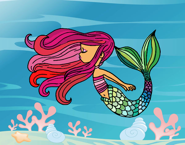 Coloring page Mermaid is floating painted bycristina