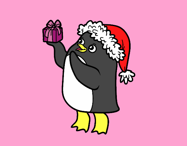 Coloring page Penguin with cap and Christmas present painted byZsuzsanna 