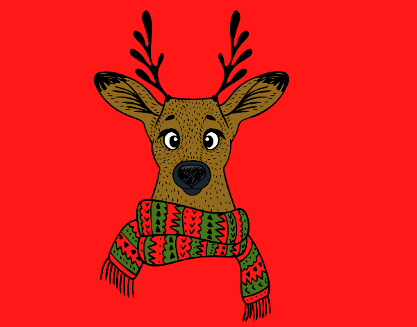 Coloring page Stag with scarf painted byCharlotte