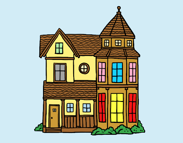 Coloring page Classical manor house painted byAnia