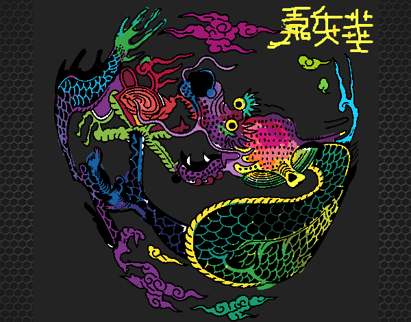 Coloring page Curled up dragon painted byrabid 