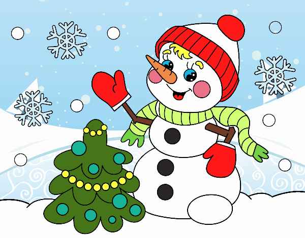 Coloring page Christmas card snowman painted byeaster