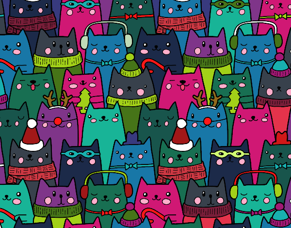 Coloring page Christmas cats painted bynatnat 