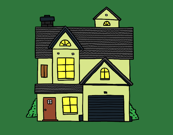 Coloring page American family house painted byKathy