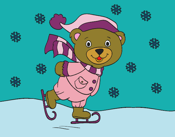 Coloring page Christmas skating teddy bear painted byKathy
