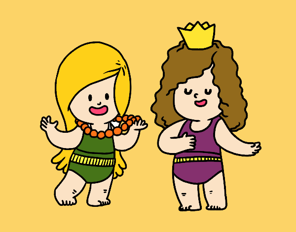 Coloring page Girls playing painted byKathy