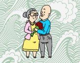 Coloring page Grandparents in love painted byAnia