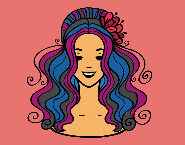 Coloring page Hairstyle with flower painted byLeigh