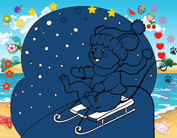 Coloring page Little rat in bobsleigh painted bySai_2012