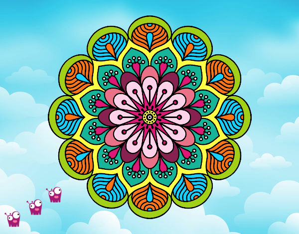 Coloring page Mandala flower and sheets painted bypilgrimzky