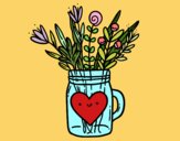 Coloring page Pot with wild flowers and a heart painted bySunflower