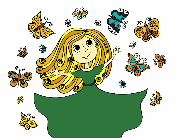 Coloring page Princess of butterflies painted byLeigh