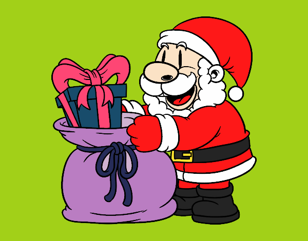 Coloring page Santa Claus giving presents painted byKathy