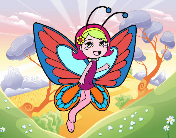 Coloring page Happy butterfly fairy painted bypilgrimzky